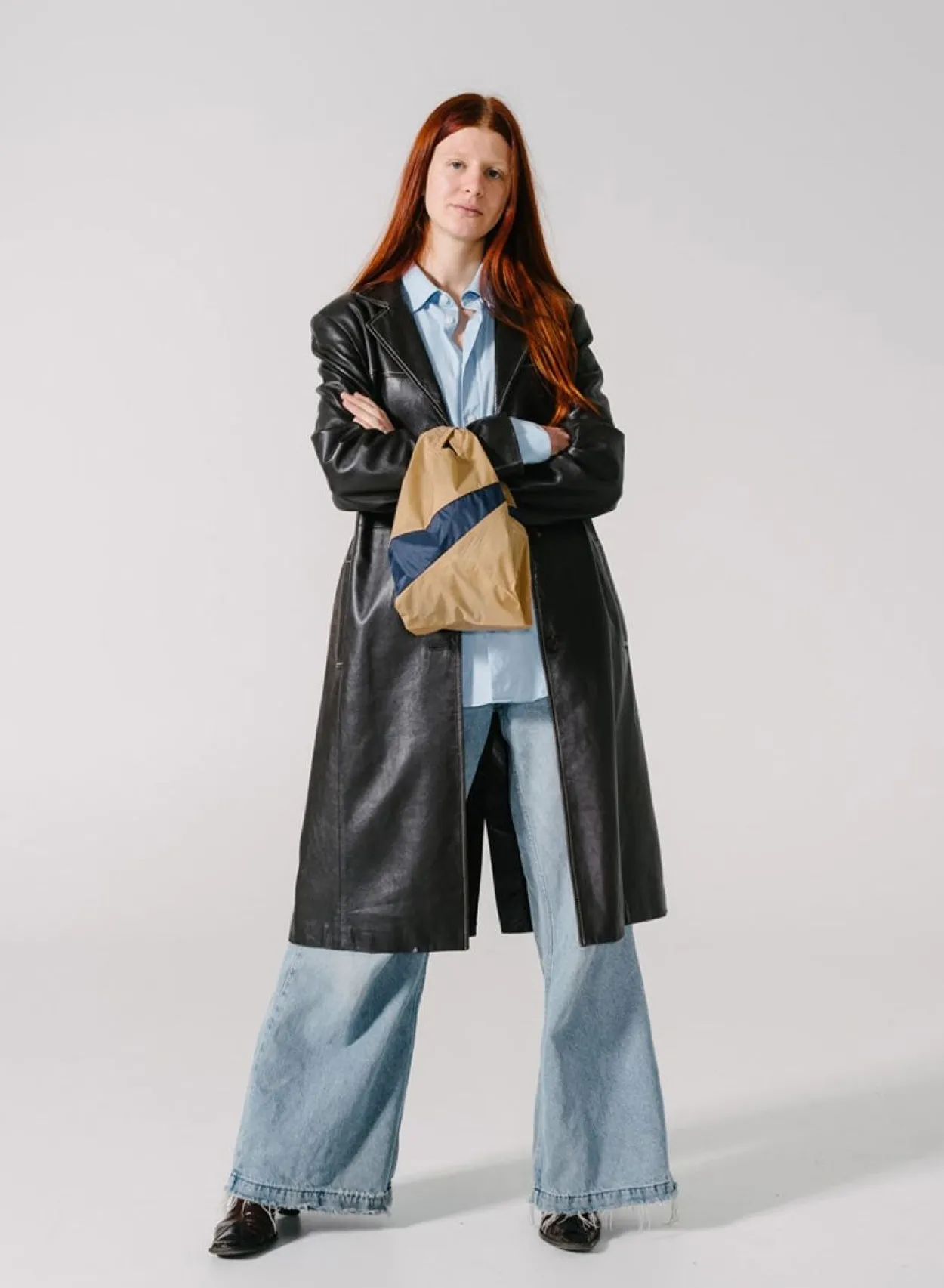SUSAN BIJL The New Shopping Bag^The New Shopping Bag Camel & Navy Small