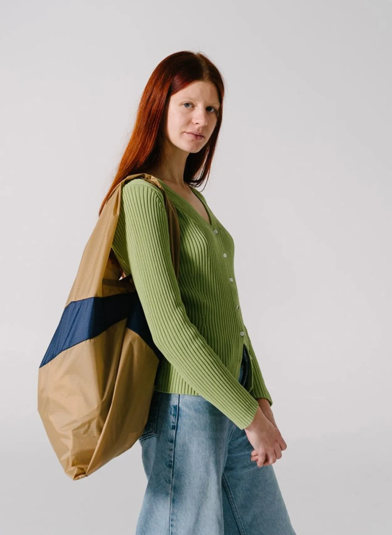 SUSAN BIJL The New Shopping Bag^The New Shopping Bag Camel & Navy Large